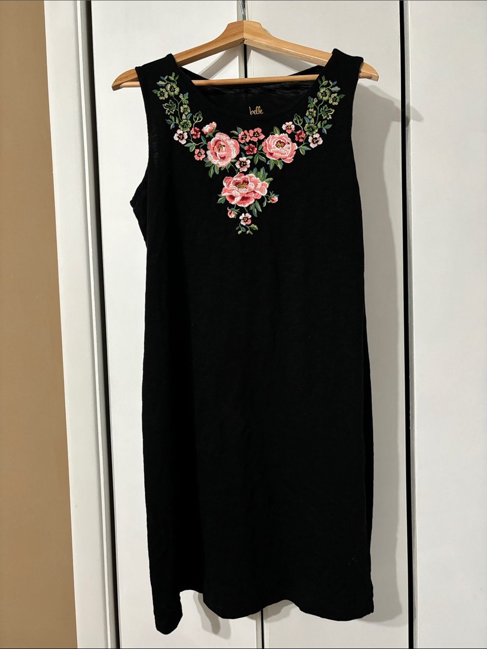 Belle Kim gravel black Sleeveless Dress with Pink Floral Embroidery
